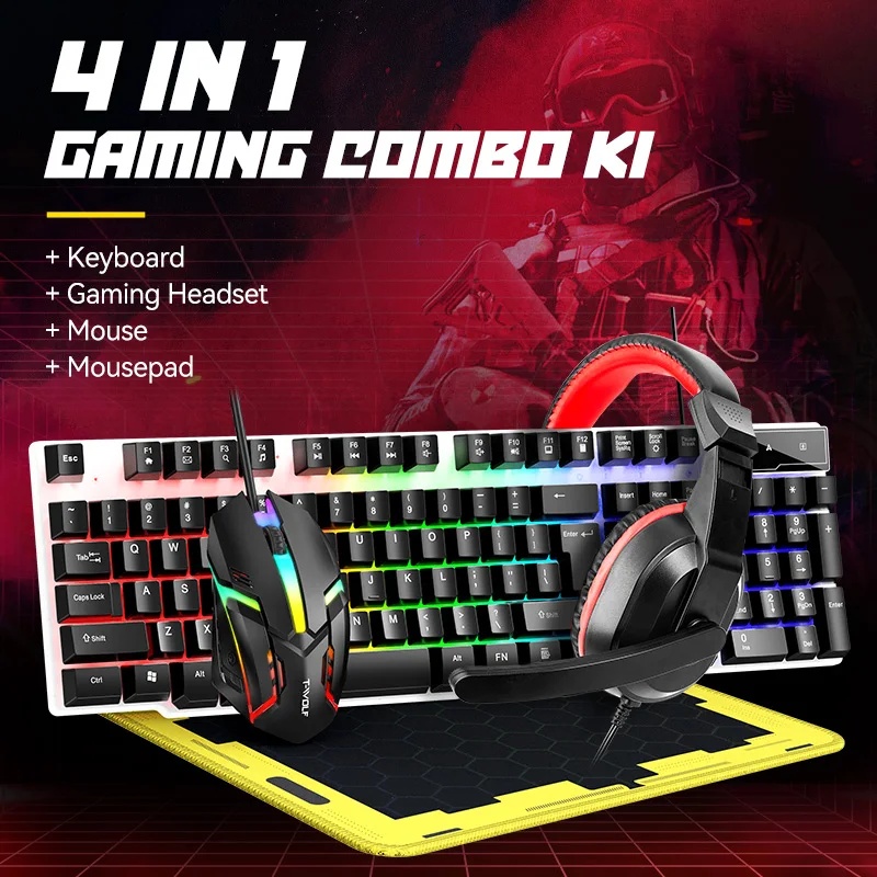 Gaming Keyboard Mouse And Headset Combo - مجموعة لوحة مفاتيح وفأرة USB جديدة