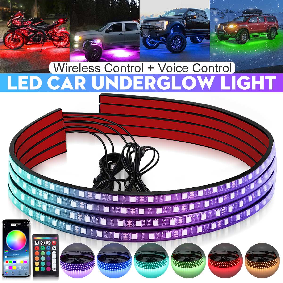 Rgb Underglow Strip - اللاسلكية LED سيارة مرنة Underglow قطاع