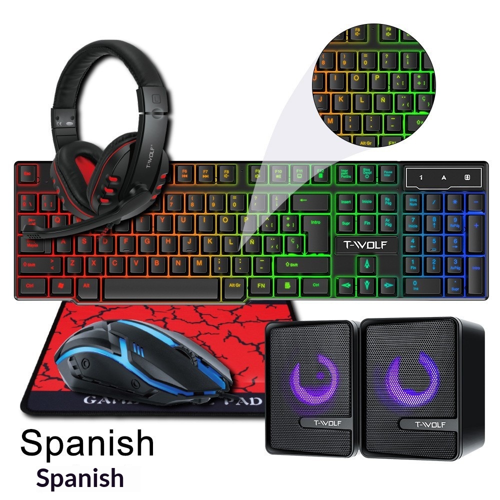 مجموعة ألعاب لوحة مفاتيح إسبان - مراجعة Gaming Keyboard Mouse And Headset Combo وسعره