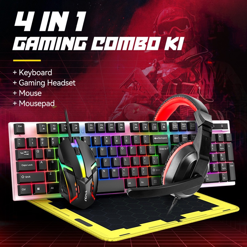 مجموعة ألعاب إسبانية 4 في 1 من - مراجعة Gaming Keyboard Mouse And Headset Combo وسعره